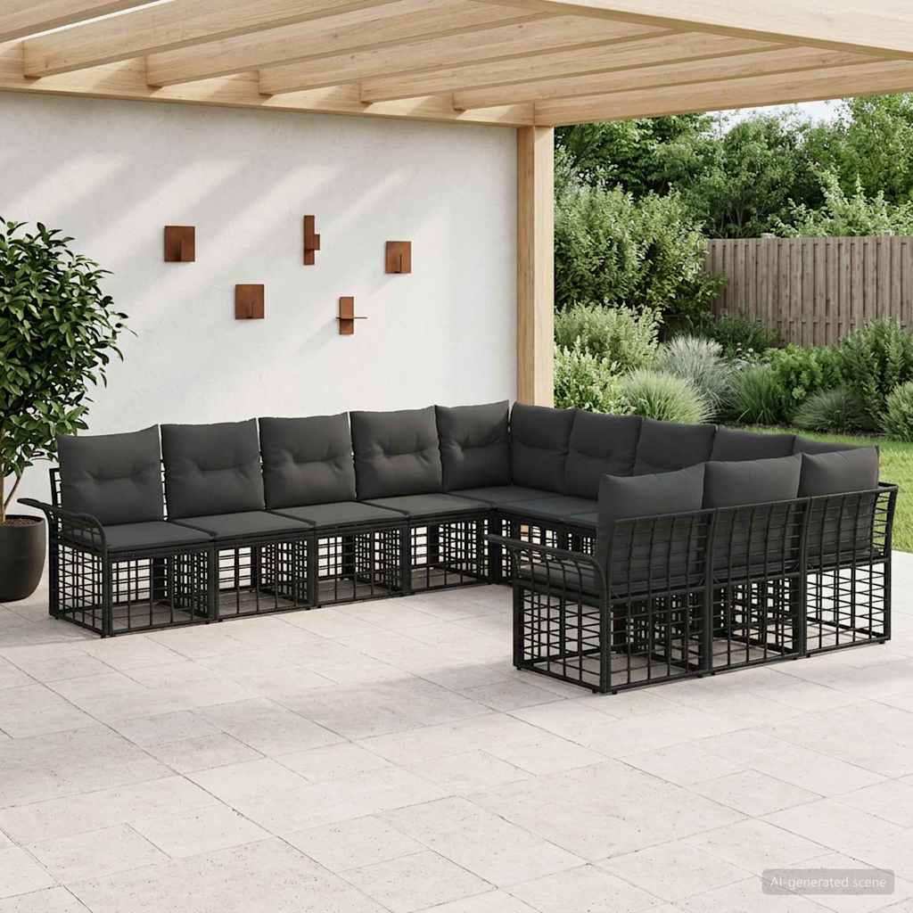 Set di divani da esterno 11 pcs Nero e Grigio scuro Poliestere | homemem39