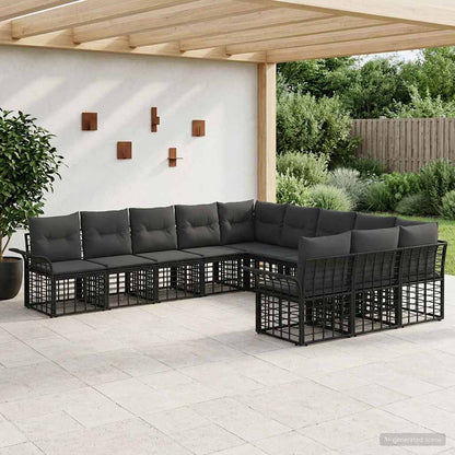 Set di divani da esterno 11 pcs Nero e Grigio scuro Poliestere | homemem39
