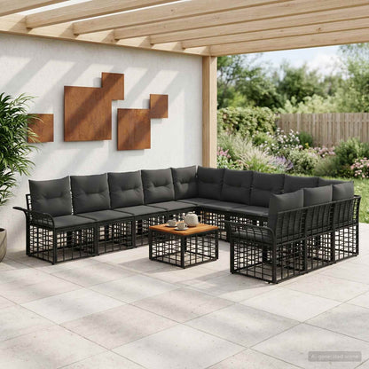 Set di divani da esterno 12 pz Nero e Grigio scuro Poliestere