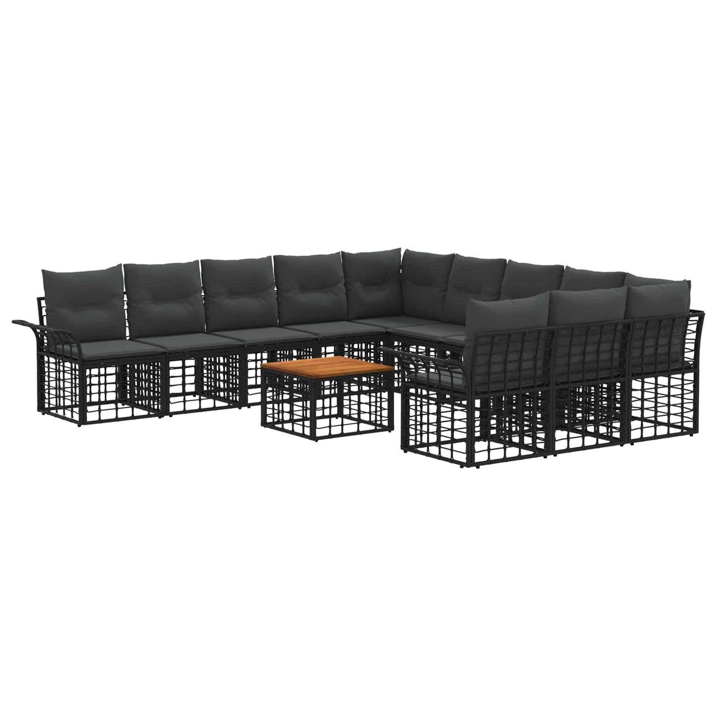 Set di divani da esterno 12 pz Nero e Grigio scuro Poliestere