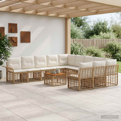 Set di divani da esterno 12 pz Naturale e Bianco Crema