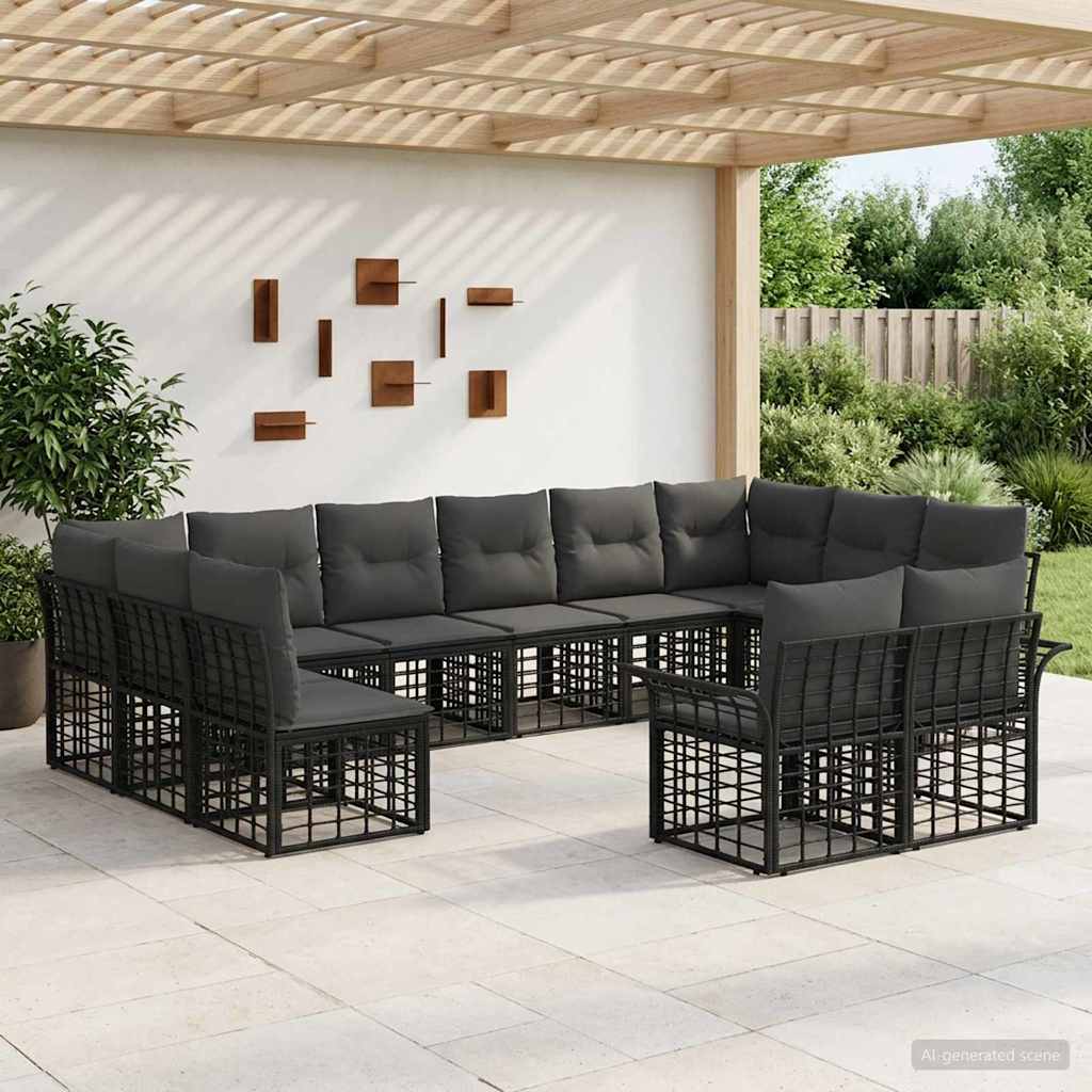 Set di divani da esterno 12 pcs Nero e Grigio scuro Poliestere | homemem39