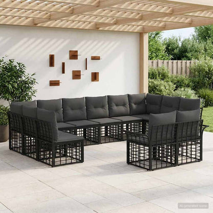 Set di divani da esterno 12 pcs Nero e Grigio scuro Poliestere | homemem39