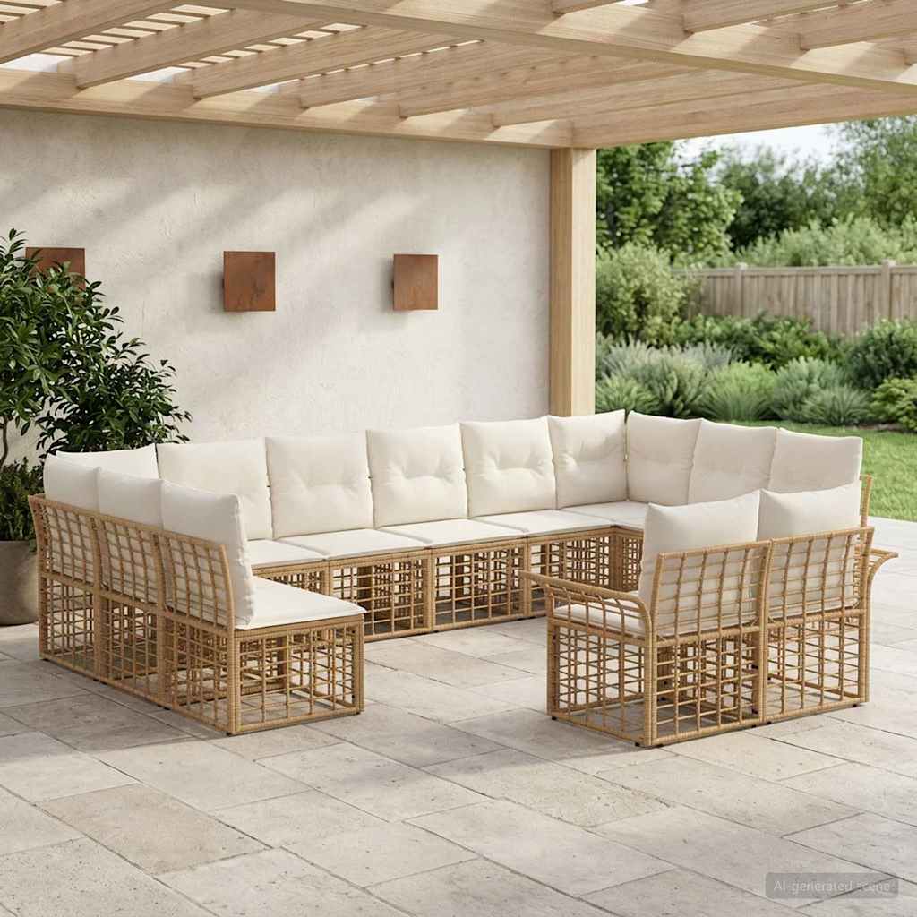 Set di divani da esterno 12 pcs Naturale e Bianco Crema | homemem39