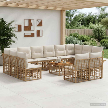 Set di divani da esterno 13 pcs Naturale e Bianco Crema | homemem39