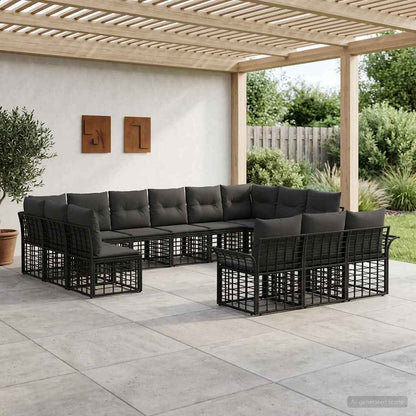 Set di divani da esterno 13 pcs Nero e Grigio scuro Poliestere | homemem39