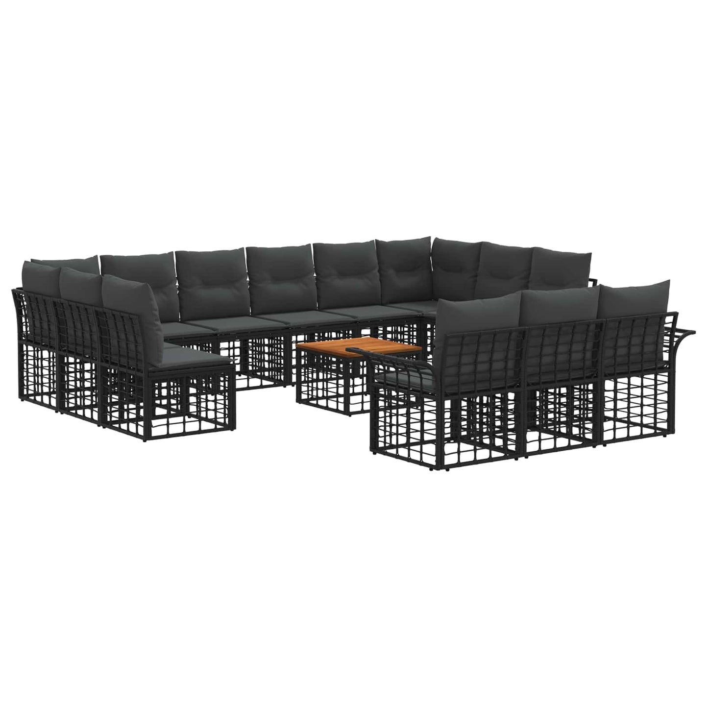Set di divani da esterno 14 pz Nero e Grigio scuro Poliestere
