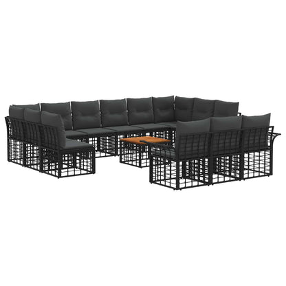 Set di divani da esterno 14 pz Nero e Grigio scuro Poliestere