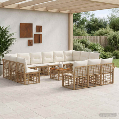 Set di divani da esterno 14 pz Naturale e Bianco Crema