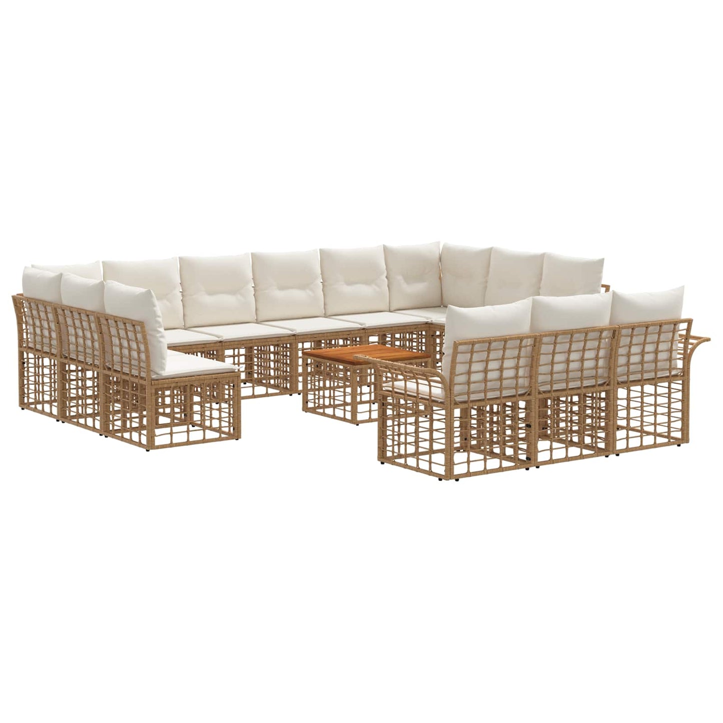 Set di divani da esterno 14 pz Naturale e Bianco Crema
