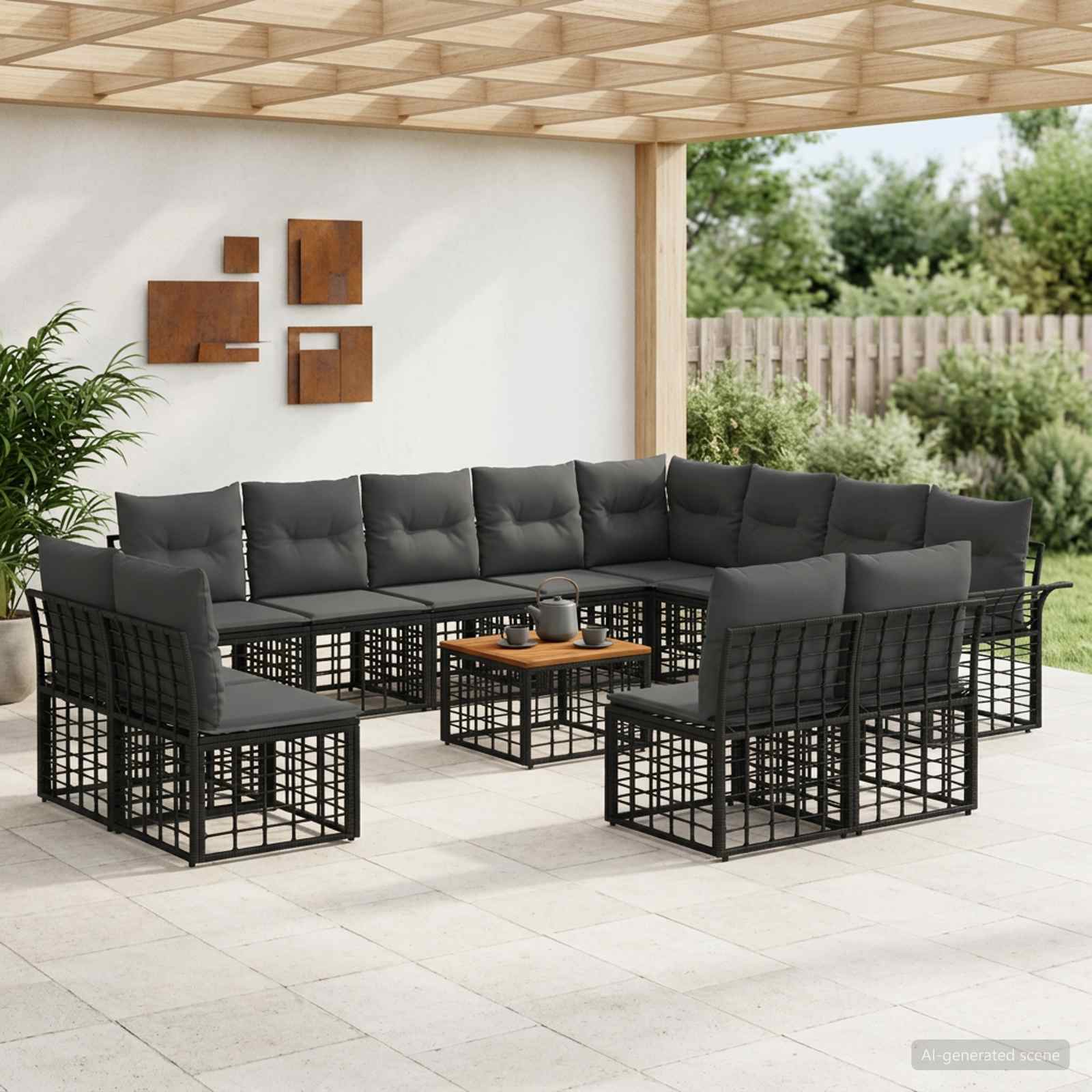 Set di divani da esterno 13 pcs Nero e Grigio scuro Poliestere | homemem39