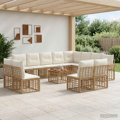 Set di divani da esterno 13 pcs Naturale e Bianco Crema | homemem39