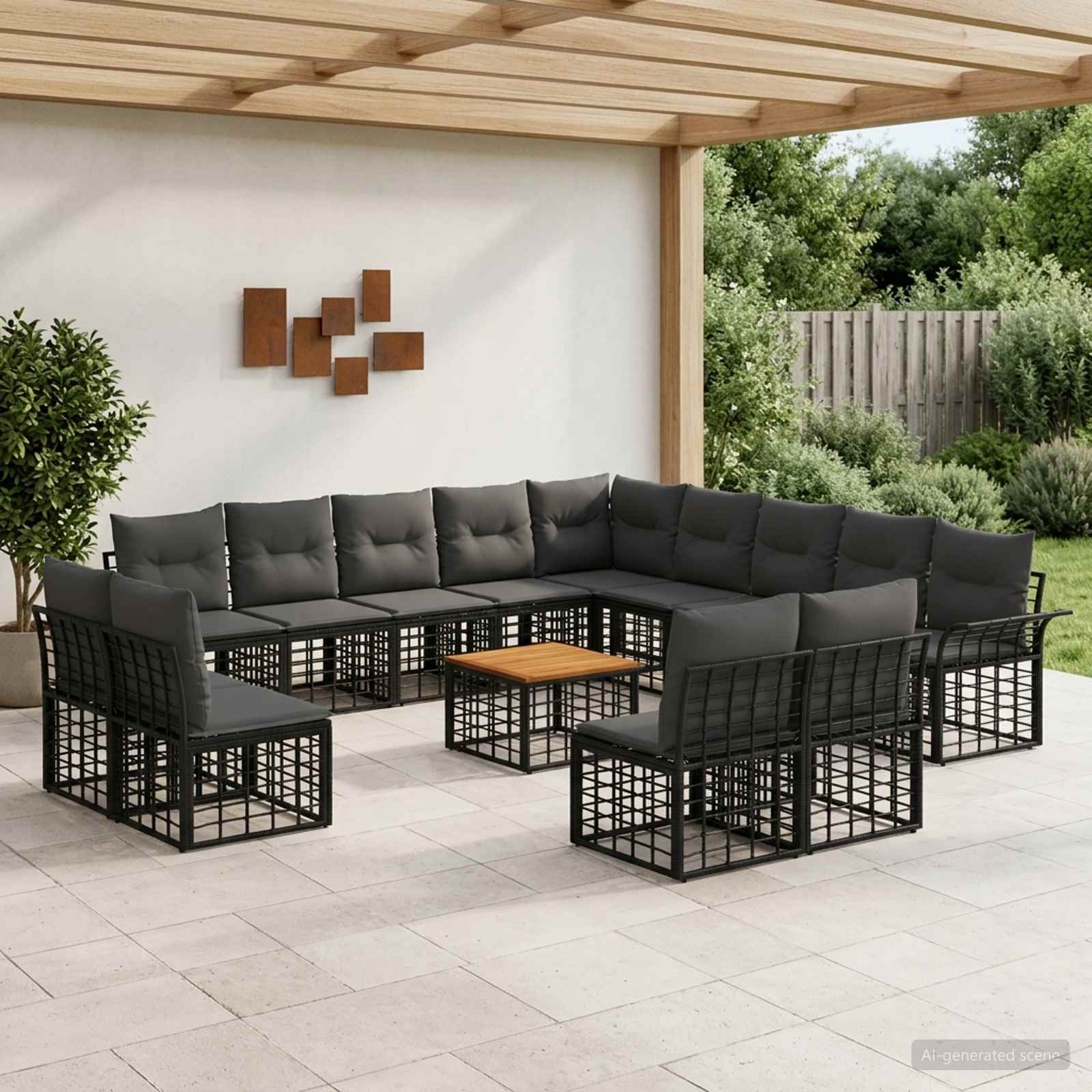 Set di divani da esterno 14 pcs Nero e Grigio scuro Poliestere | homemem39