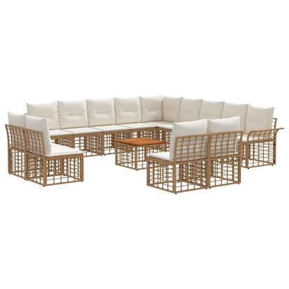 Set di divani da esterno 14 pz Naturale e Bianco Crema