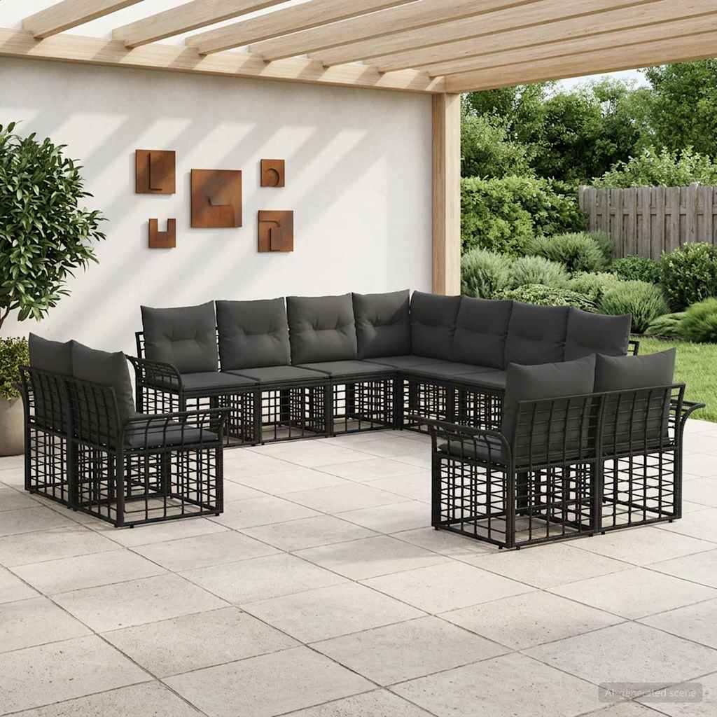 Set di divani da esterno 11 pcs Nero e Grigio scuro Poliestere | homemem39