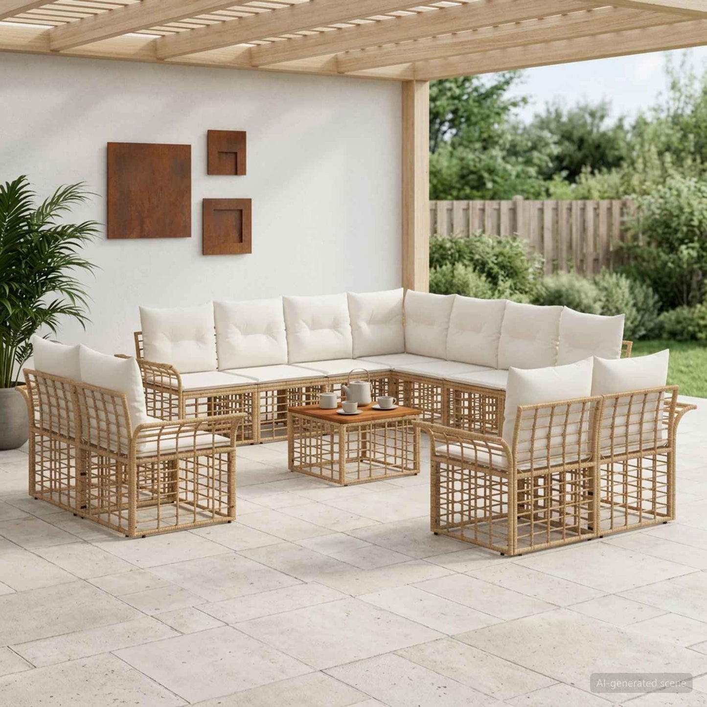 Set di divani da esterno 12 pz Naturale e Bianco Crema