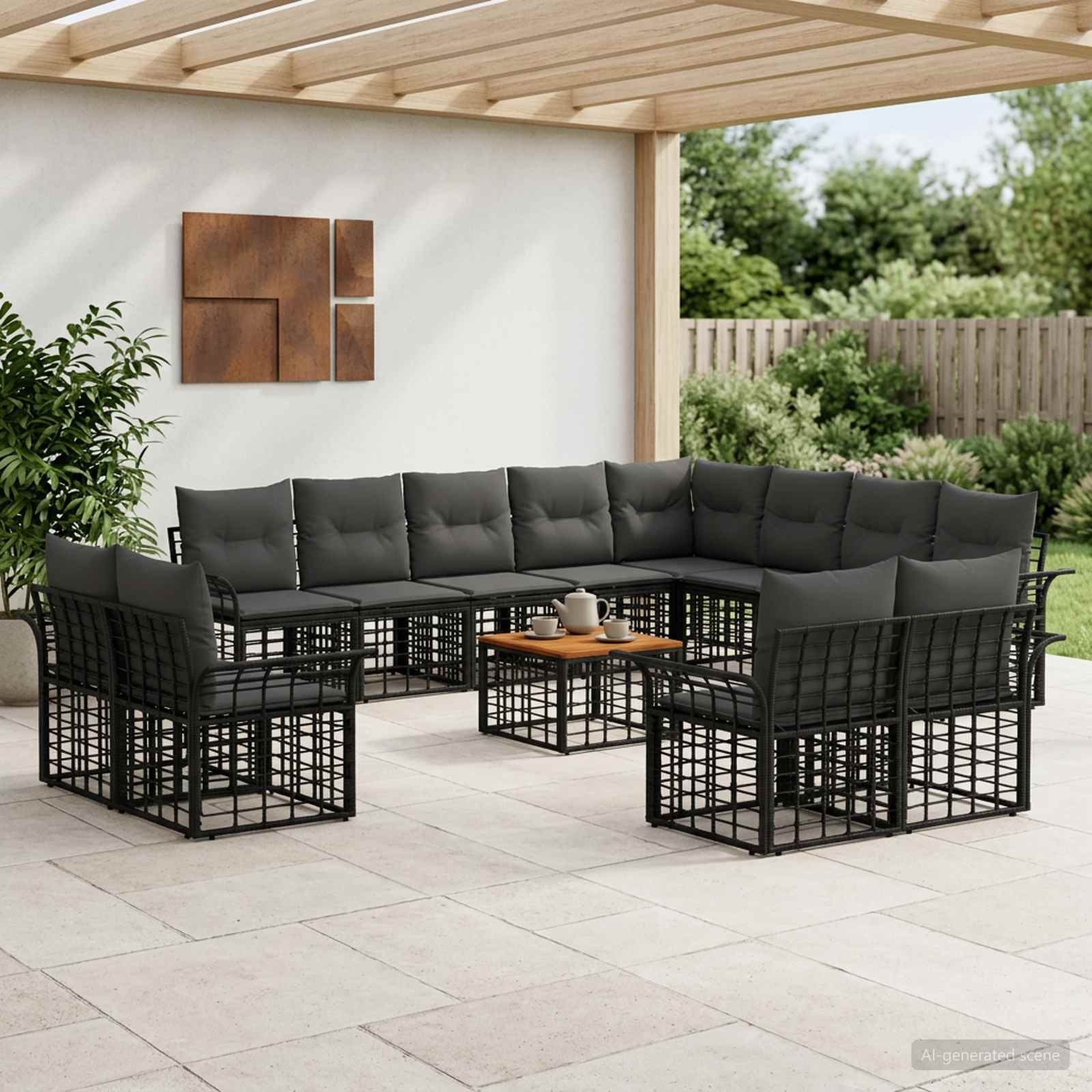 Set di divani da esterno 13 pcs Nero e Grigio scuro Poliestere | homemem39