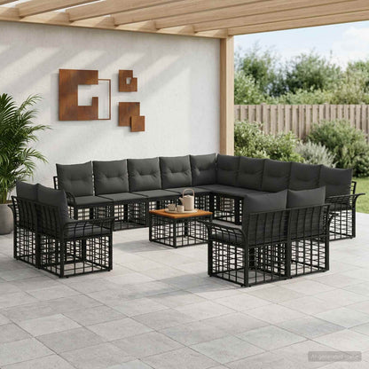 Set di divani da esterno 14 pz Nero e Grigio scuro Poliestere