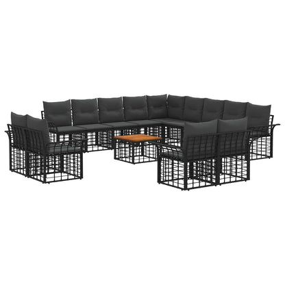 Set di divani da esterno 14 pz Nero e Grigio scuro Poliestere