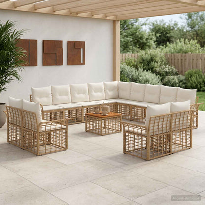 Set di divani da esterno 14 pcs Naturale e Bianco Crema