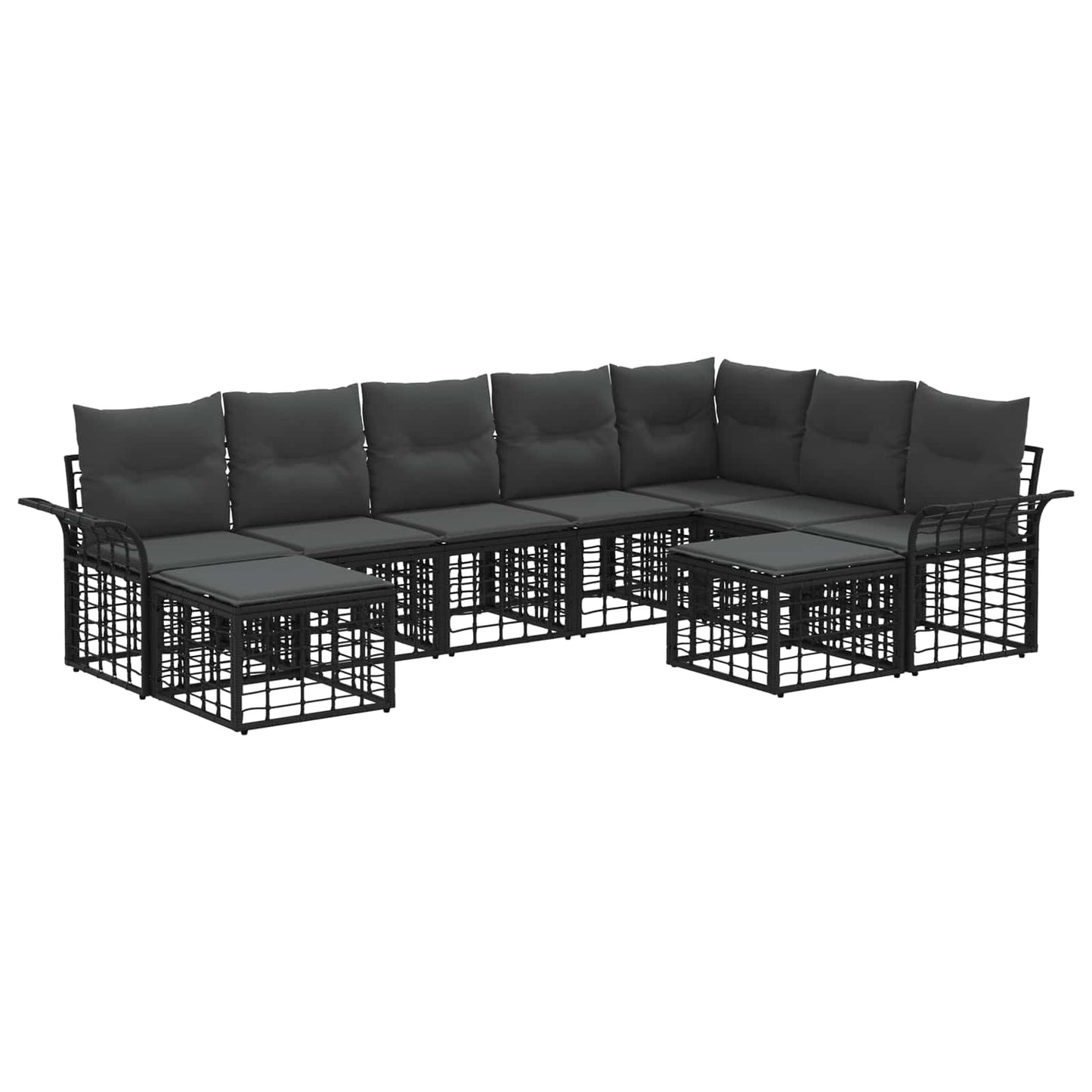 Set di divani da esterno 9 pcs Nero e Grigio scuro Poliestere