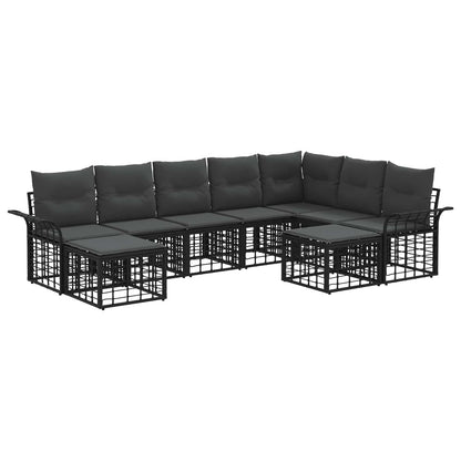 Set di divani da esterno 9 pcs Nero e Grigio scuro Poliestere