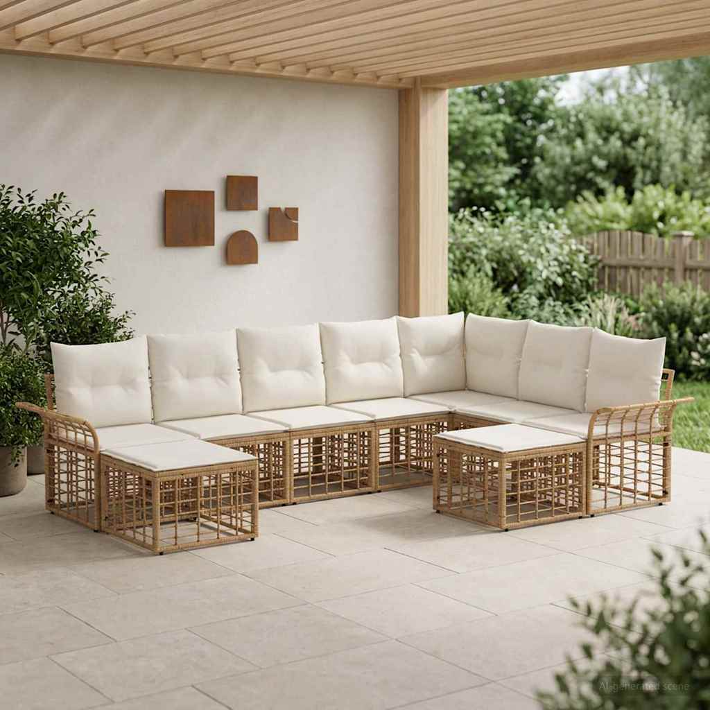 Set di divani da esterno 9 pcs Naturale e Bianco Crema | homemem39