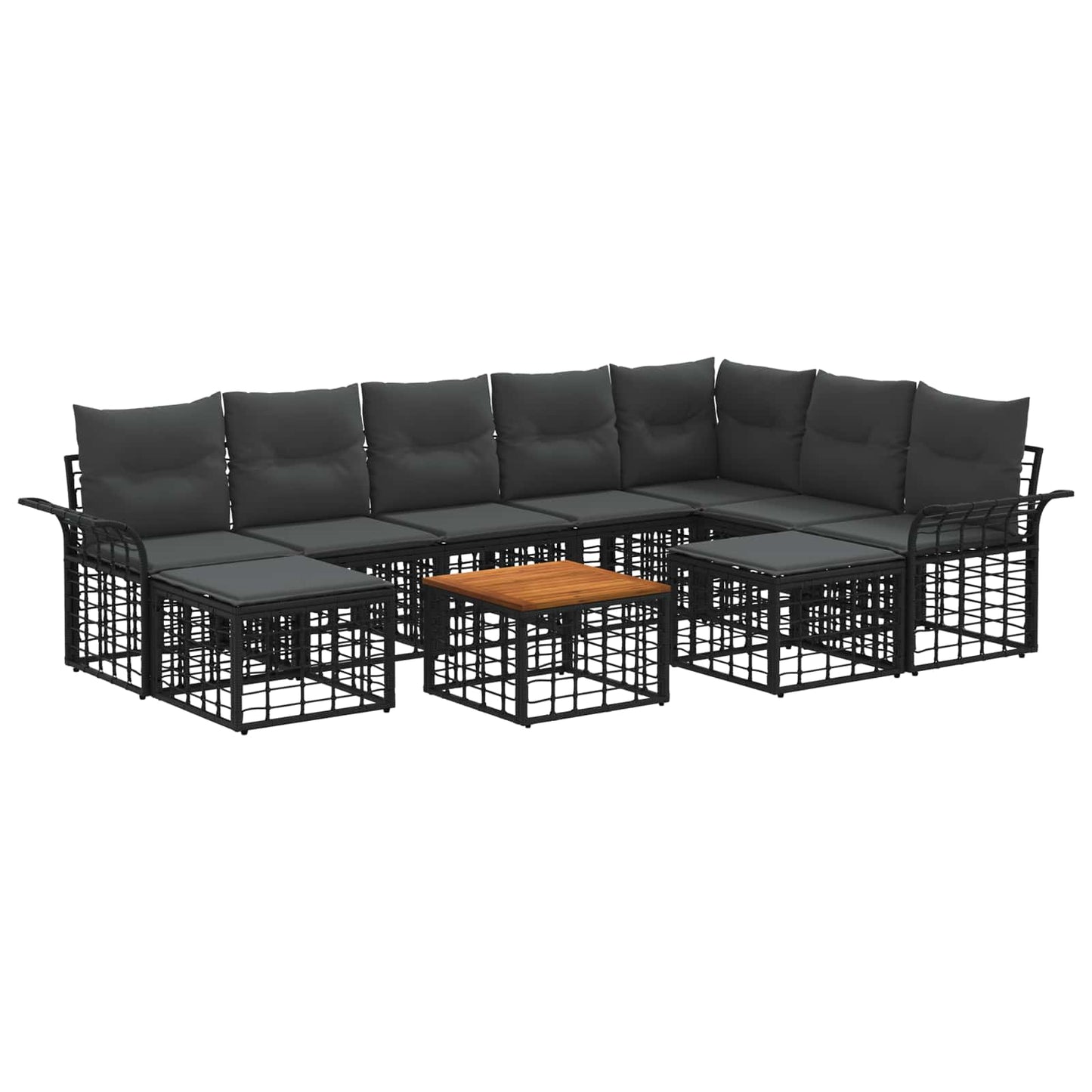 Set di divani da esterno 10 pz Nero e Grigio scuro Poliestere