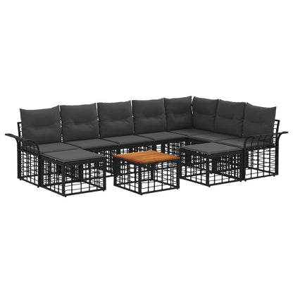 Set di divani da esterno 10 pz Nero e Grigio scuro Poliestere