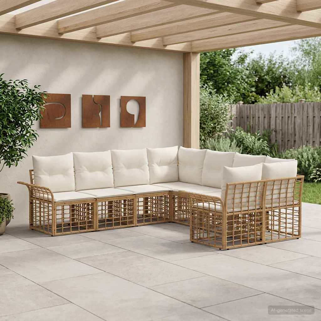Set di divani da esterno 8 pcs Naturale e Bianco Crema