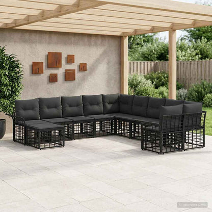 Set di divani da esterno 11 pcs Nero e Grigio scuro Poliestere
