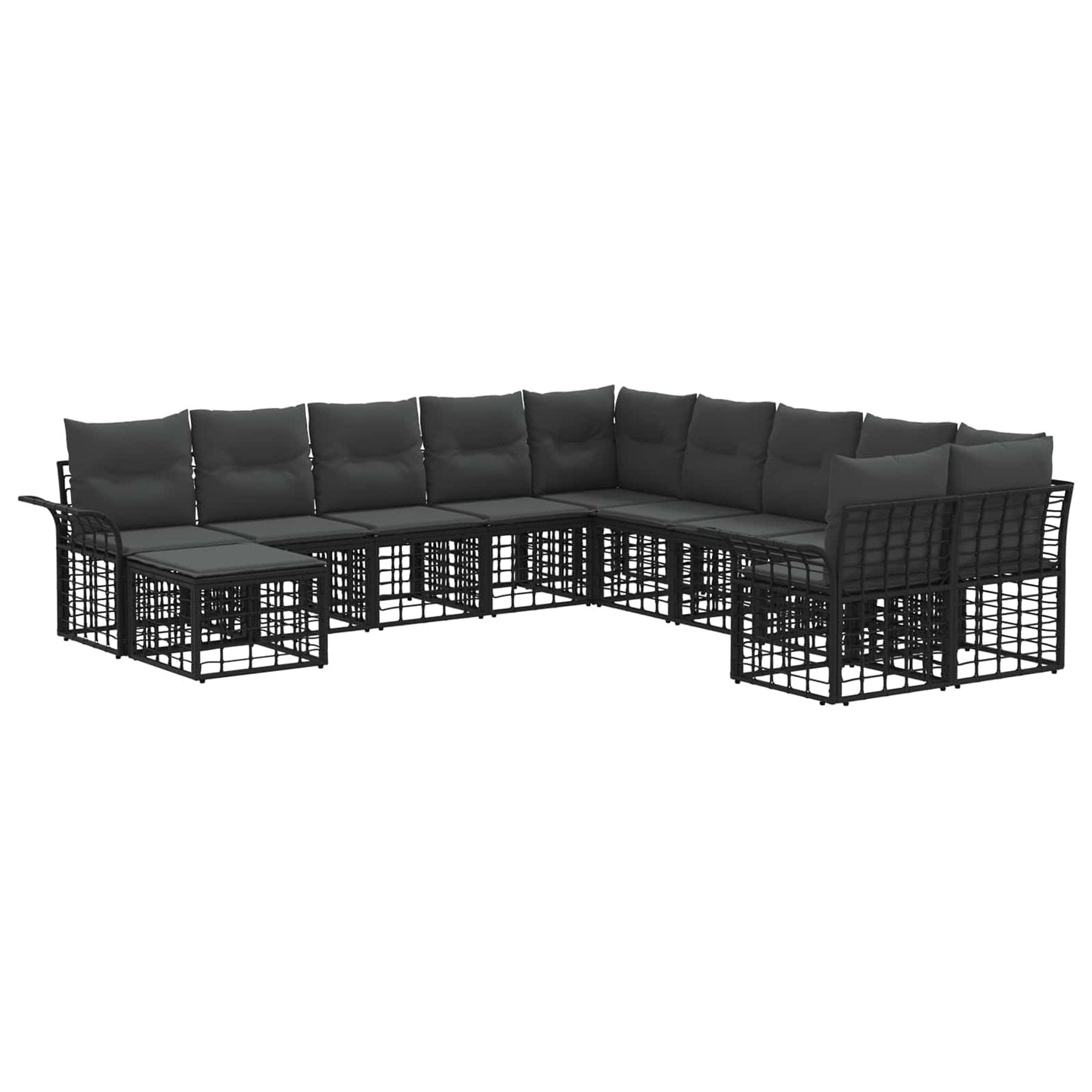 Set di divani da esterno 11 pcs Nero e Grigio scuro Poliestere