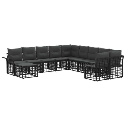Set di divani da esterno 11 pcs Nero e Grigio scuro Poliestere