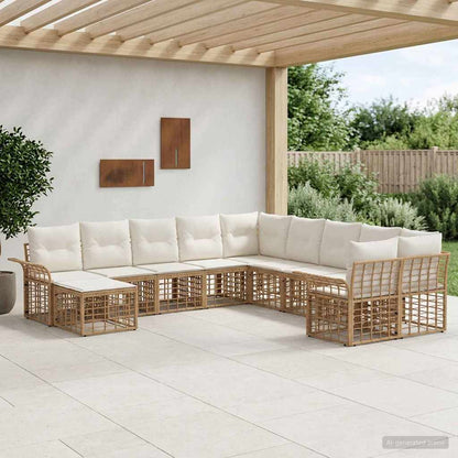 Set di divani da esterno 11 pcs Naturale e Bianco Crema | homemem39