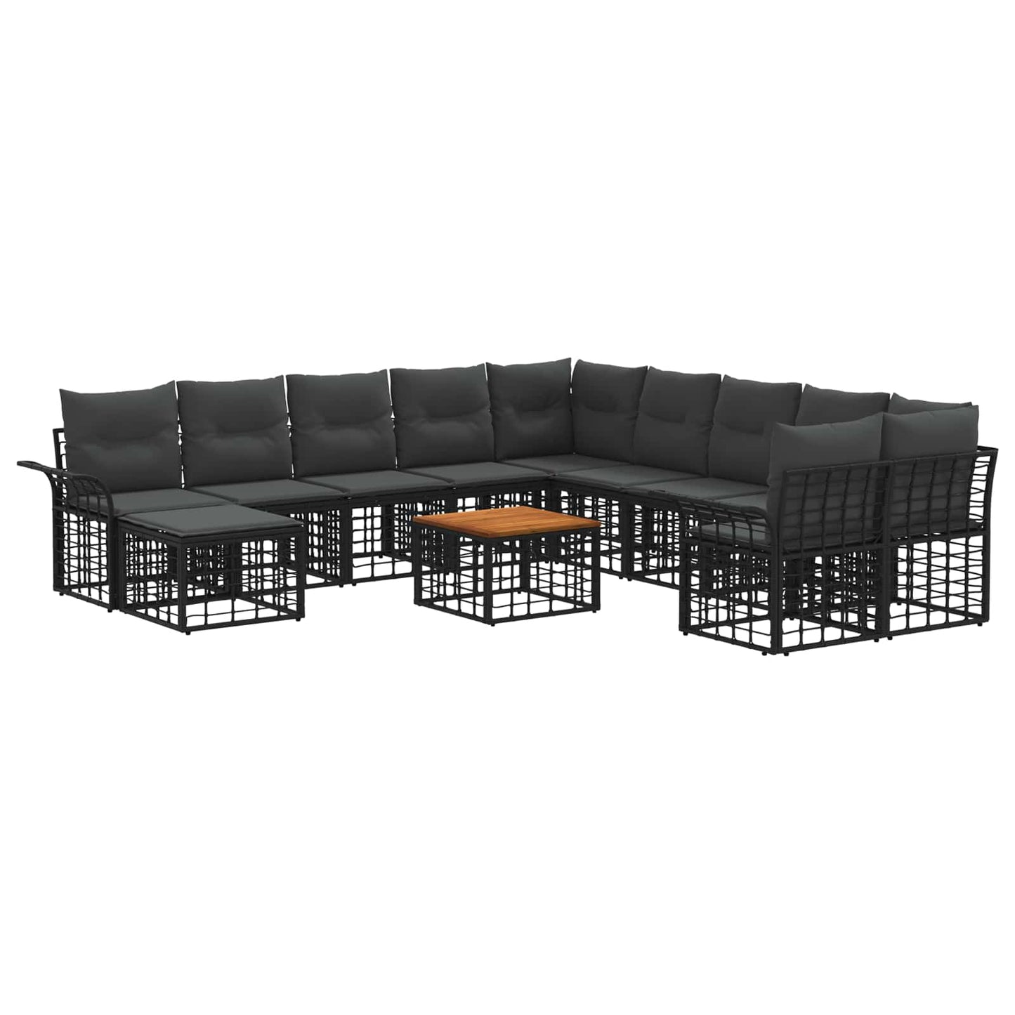 Set di divani da esterno 12 pz Nero e Grigio scuro Poliestere