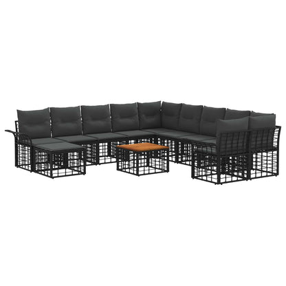 Set di divani da esterno 12 pz Nero e Grigio scuro Poliestere