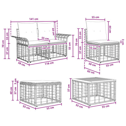 Set di divani da esterno 12 pz Nero e Grigio scuro Poliestere
