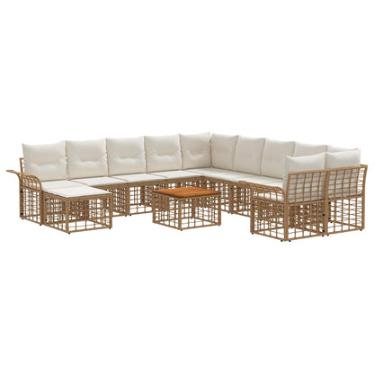 Set di divani da esterno 12 pz Naturale e Bianco Crema