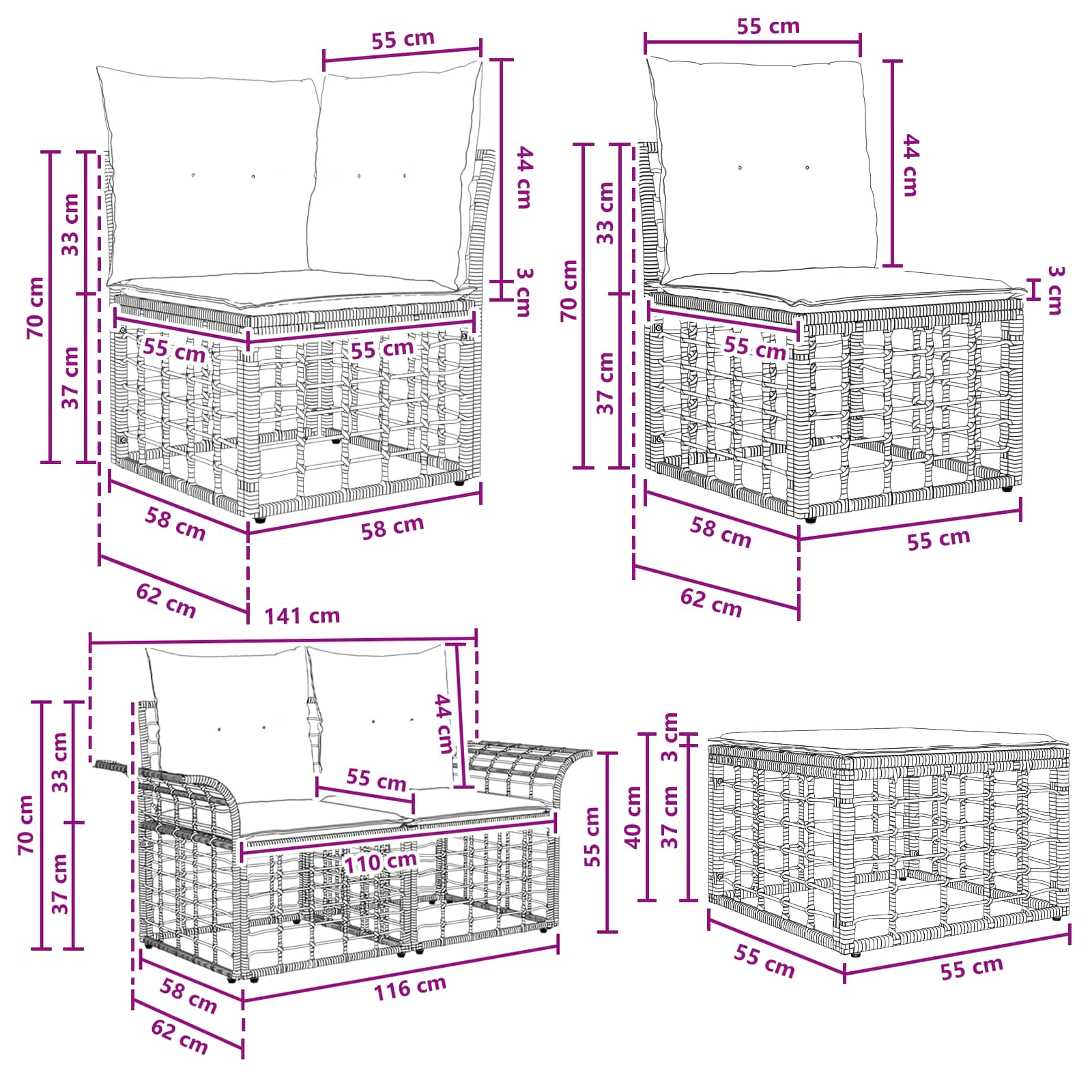 Set Divano da Giardino 12 pcs Nero e Grigio scuro polyrattan | homemem39