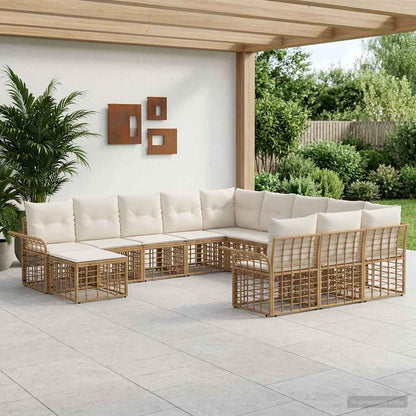 Set Divano da Giardino 12 pcs Naturale e Bianco Crema | homemem39