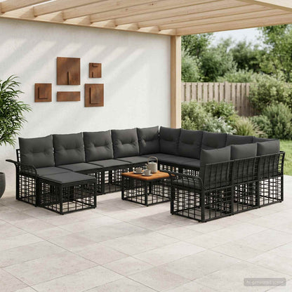 Set Divano da Giardino 13 pcs Nero e Grigio scuro polyrattan