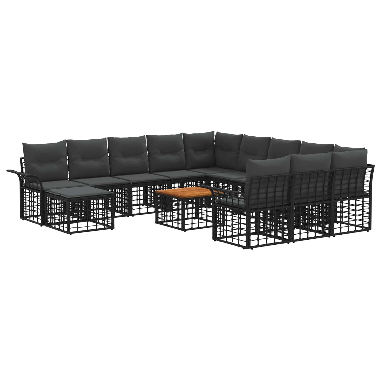 Set Divano da Giardino 13 pcs Nero e Grigio scuro polyrattan