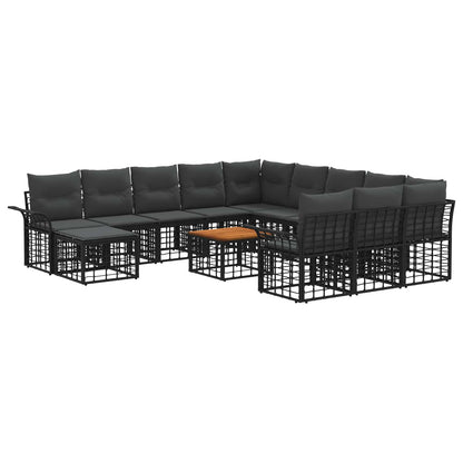 Set Divano da Giardino 13 pcs Nero e Grigio scuro polyrattan