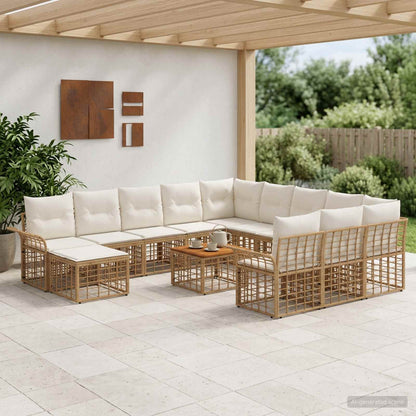 Set Divano da Giardino 13 pz Naturale e Bianco Crema polyrattan