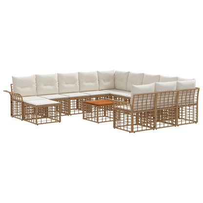 Set Divano da Giardino 13 pz Naturale e Bianco Crema polyrattan