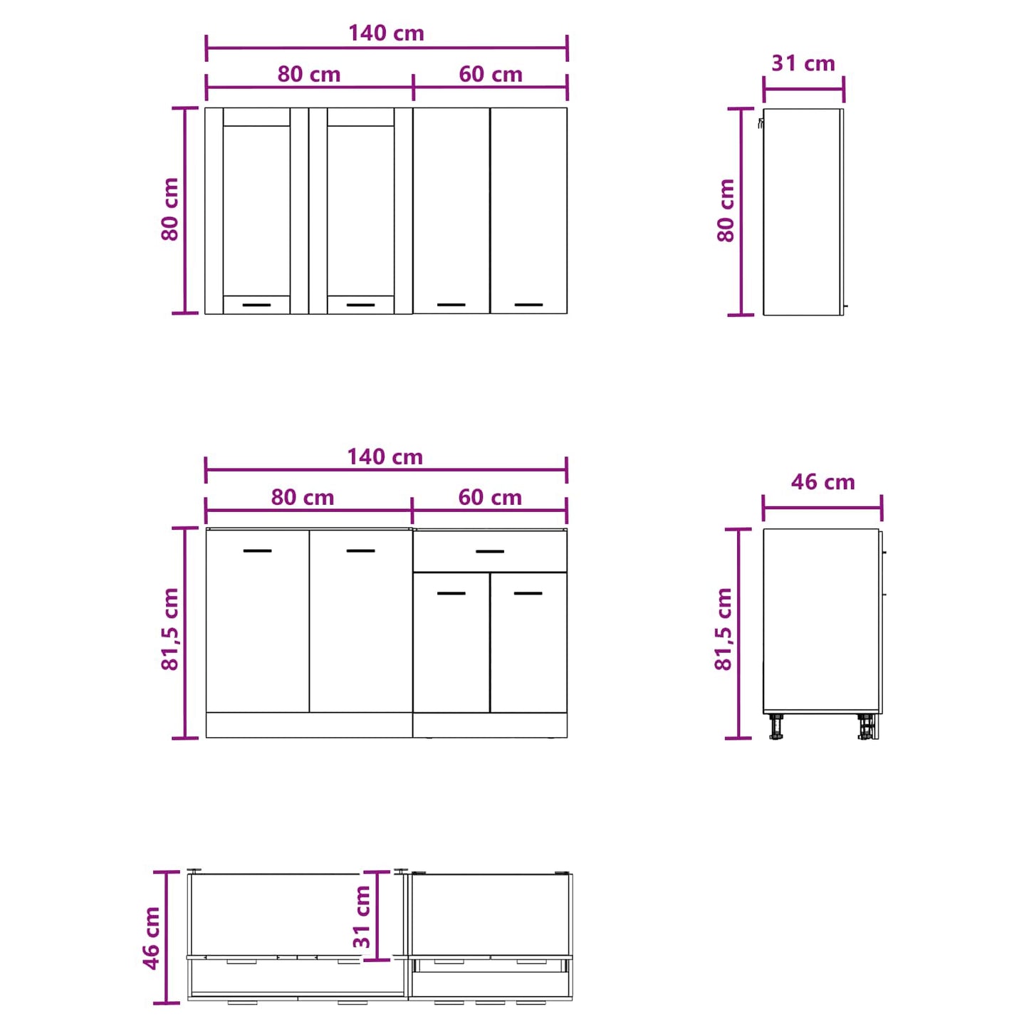 Unità Cucina LYON 4 pz Rovere Artigianale Legno ingegnerizzato | homemem39