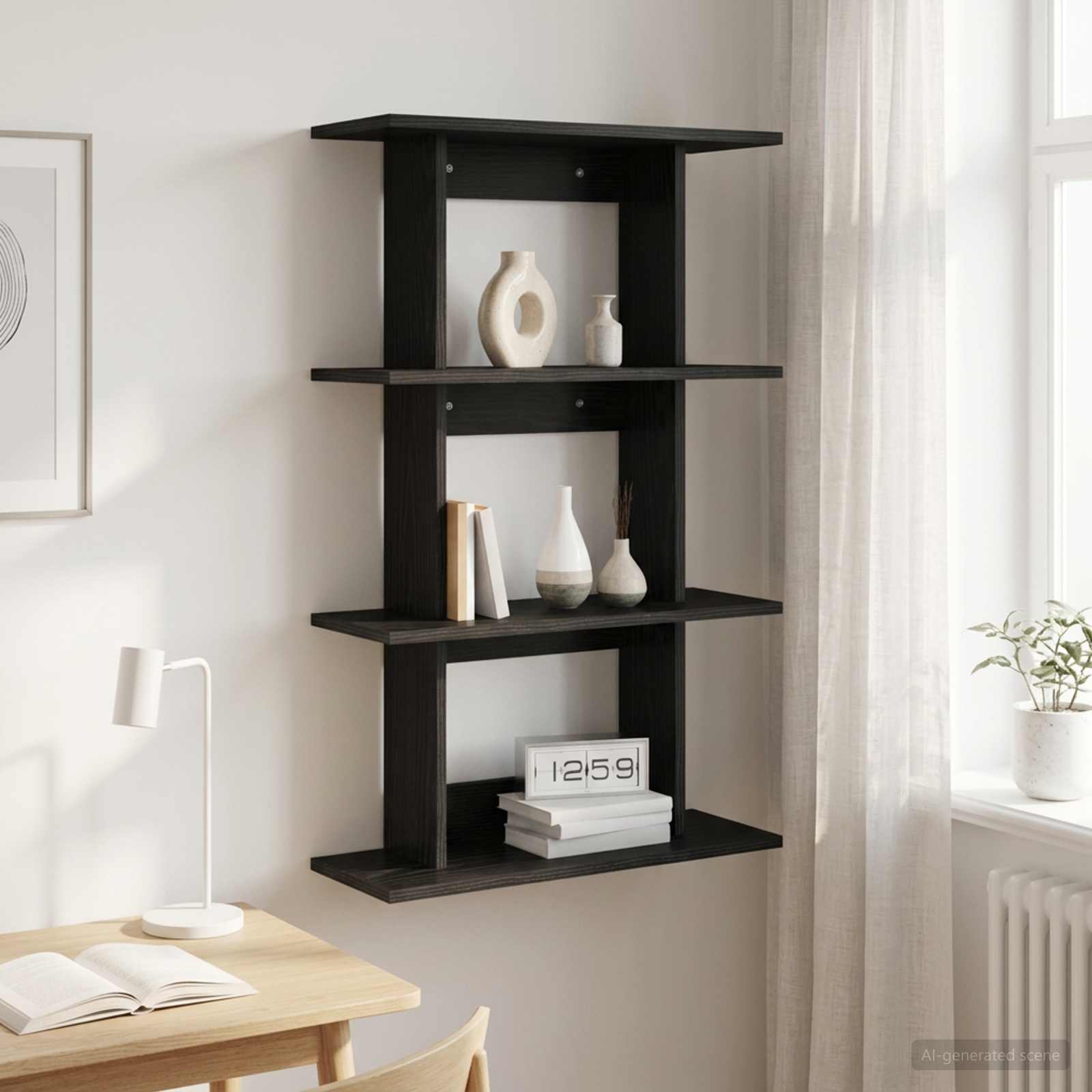 Scaffale da parete A parete Rovere Nero 56 x 20 x 90 cm | homemem39