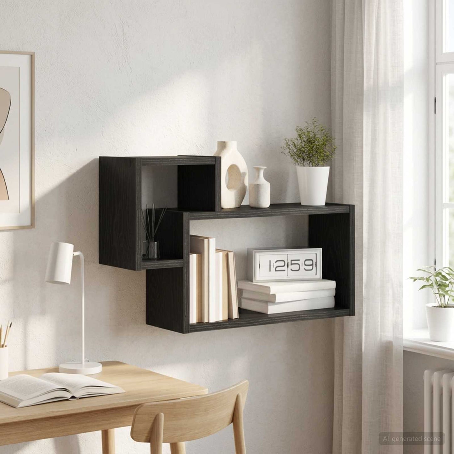 Scaffale da parete A parete Rovere Nero 55 x 15 x 35 cm | homemem39