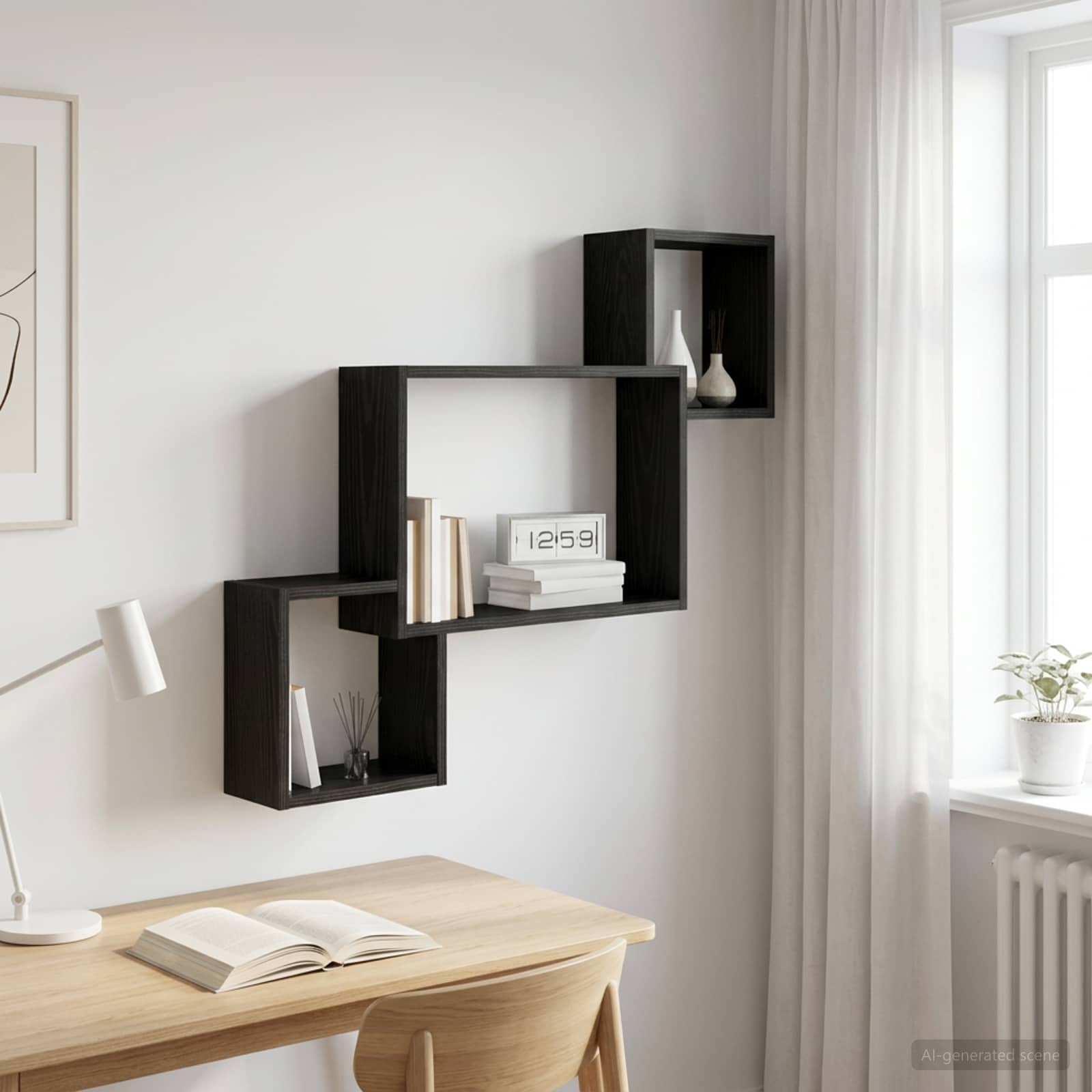 Scaffale da parete A parete Rovere Nero 91,5 x 15 x 76 cm | homemem39