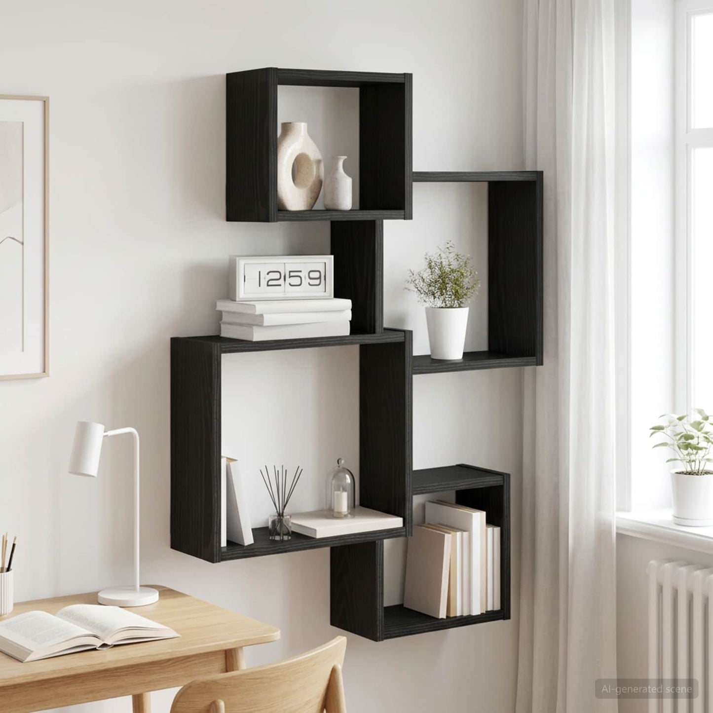 Mensole Cubo da Parete A parete Rovere Nero 64 x 13,5 x 91,5 cm | homemem39
